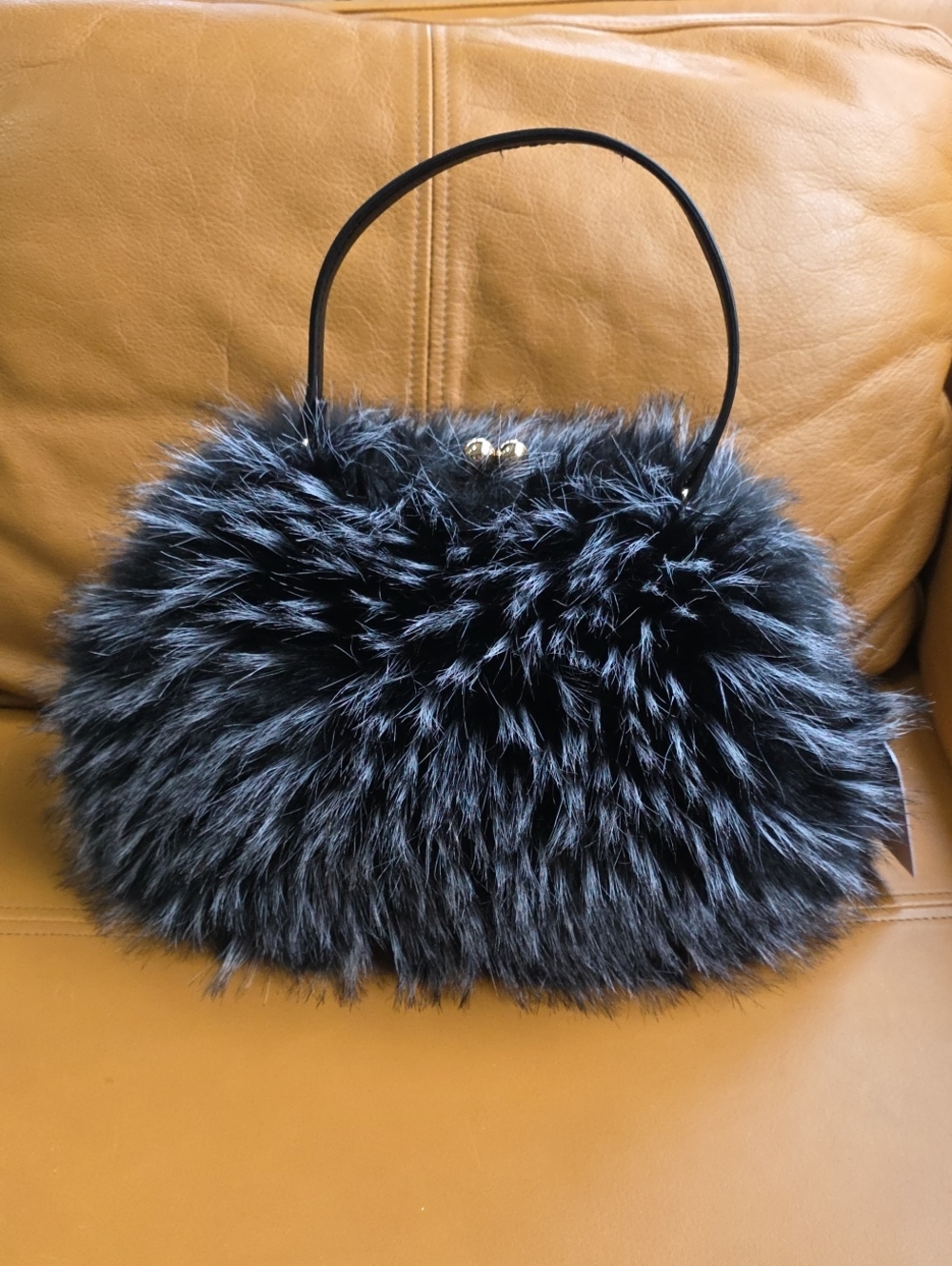 Rachel Zoe Black and Silver Faux Fur Mini Bag